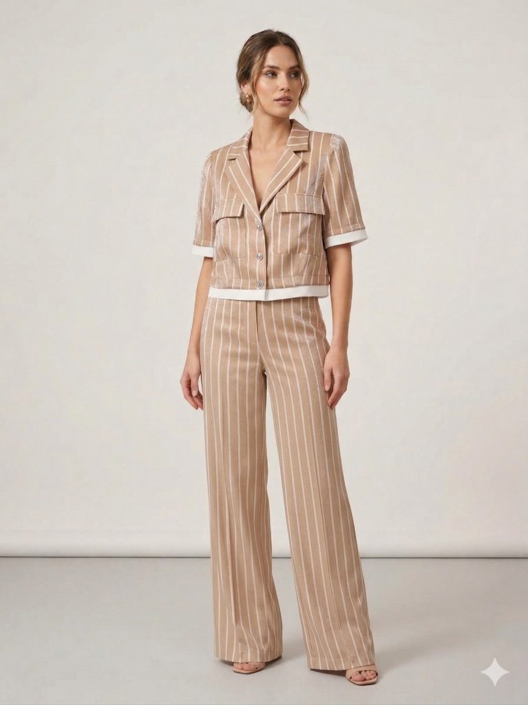 ON TRİKO Parlak Kumaş Kruvaze Yaka Bluz 72500 - KUM