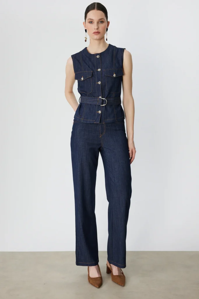 ON TRİKO Beş Cep Bol Paça Kot Pantolon 70904 - İNDİGO