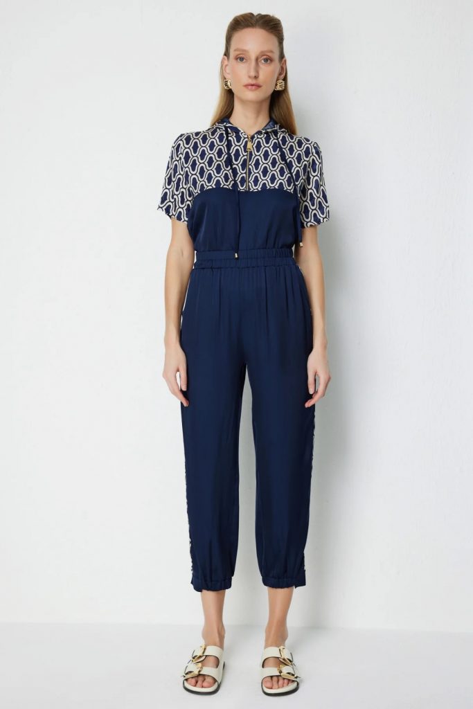 ON TRİKO Paçası Lastikli Desen Detaylı Eşofman Altı 76347 - Lacivert