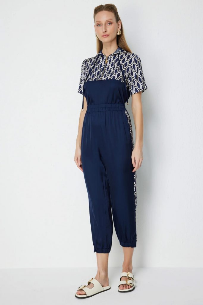 ON TRİKO Paçası Lastikli Desen Detaylı Eşofman Altı 76347 - Lacivert