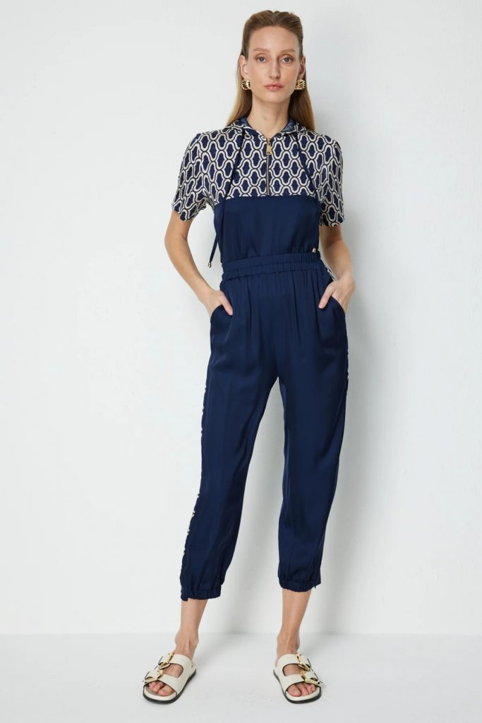 ON TRİKO Paçası Lastikli Desen Detaylı Eşofman Altı 76347 - Lacivert