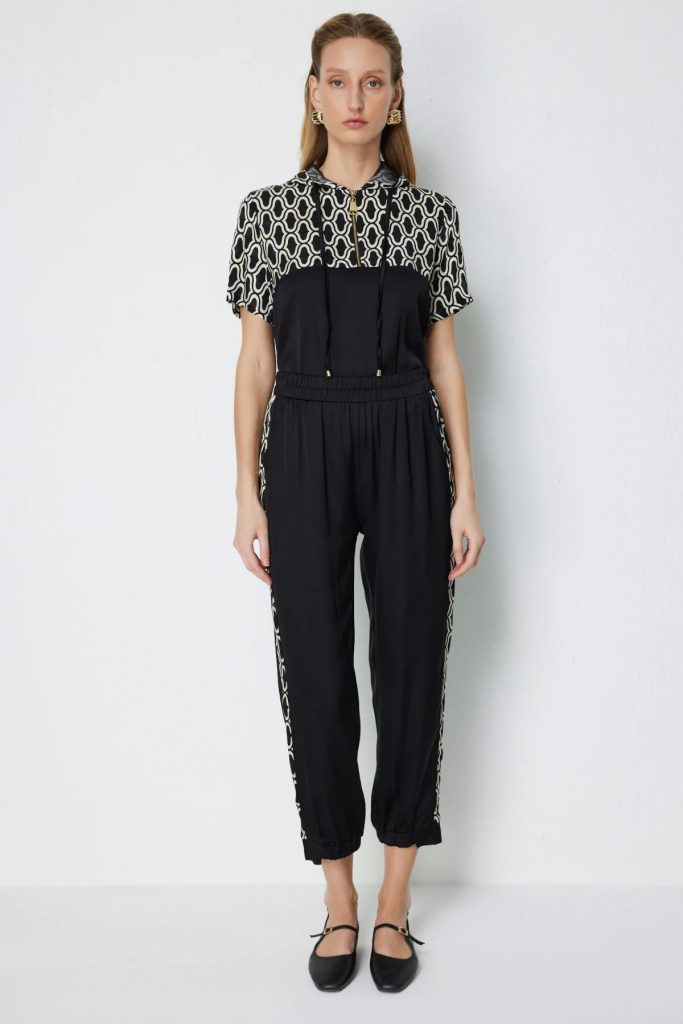 ON TRİKO Paçası Lastikli Desen Detaylı Eşofman Altı 76347 - Siyah