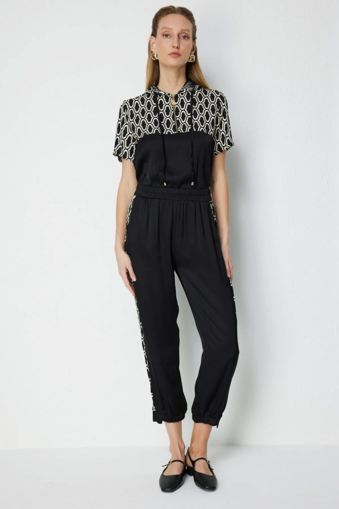 ON TRİKO Paçası Lastikli Desen Detaylı Eşofman Altı 76347 - Siyah