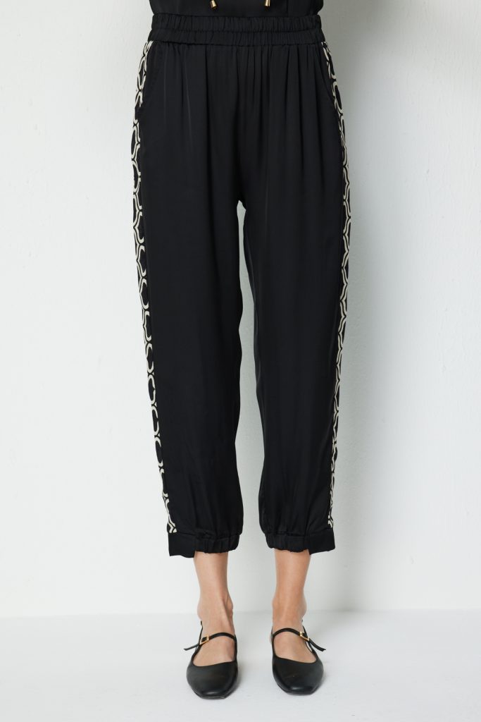 ON TRİKO Paçası Lastikli Desen Detaylı Eşofman Altı 76347 - Siyah