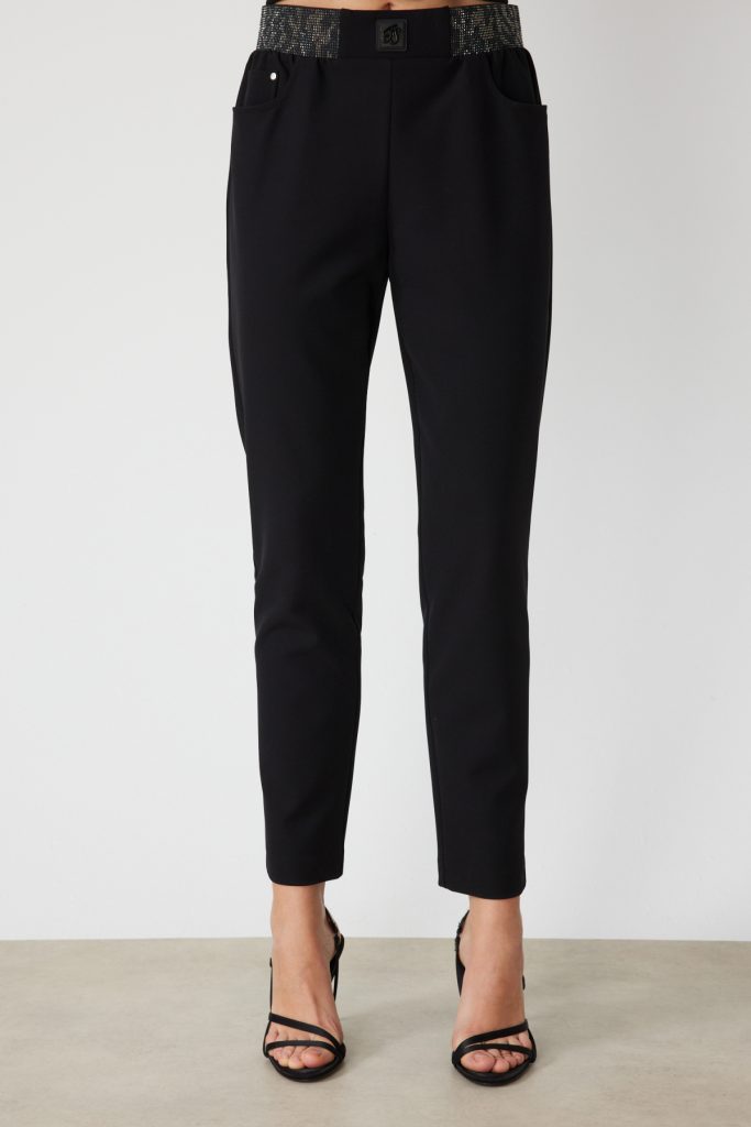 ON TRİKO Beli Taş İşlemeli Dar Paça Pantolon 78103 - Siyah