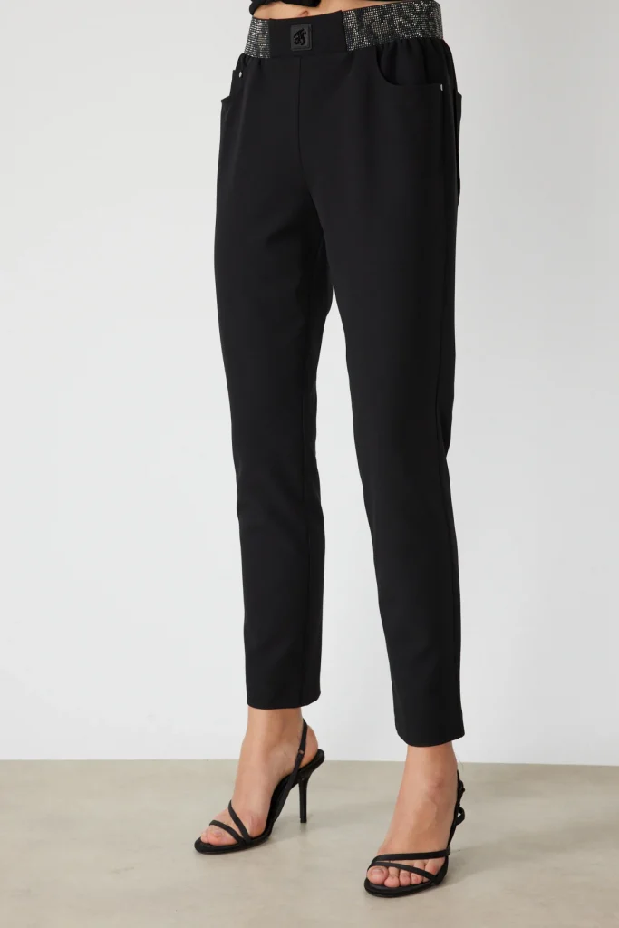 ON TRİKO Beli Taş İşlemeli Dar Paça Pantolon 78103 - Siyah