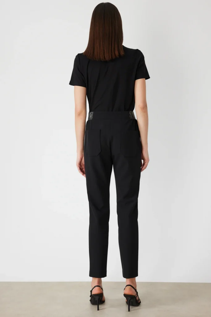 ON TRİKO Beli Taş İşlemeli Dar Paça Pantolon 78103 - Siyah