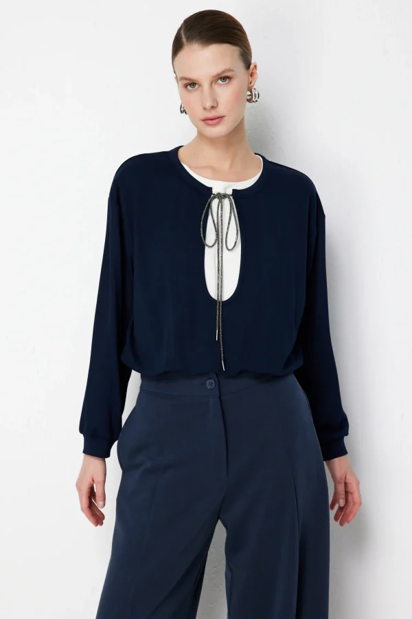 ON TRİKO Beli Lastikli Zincirli Crop Sweat 76329