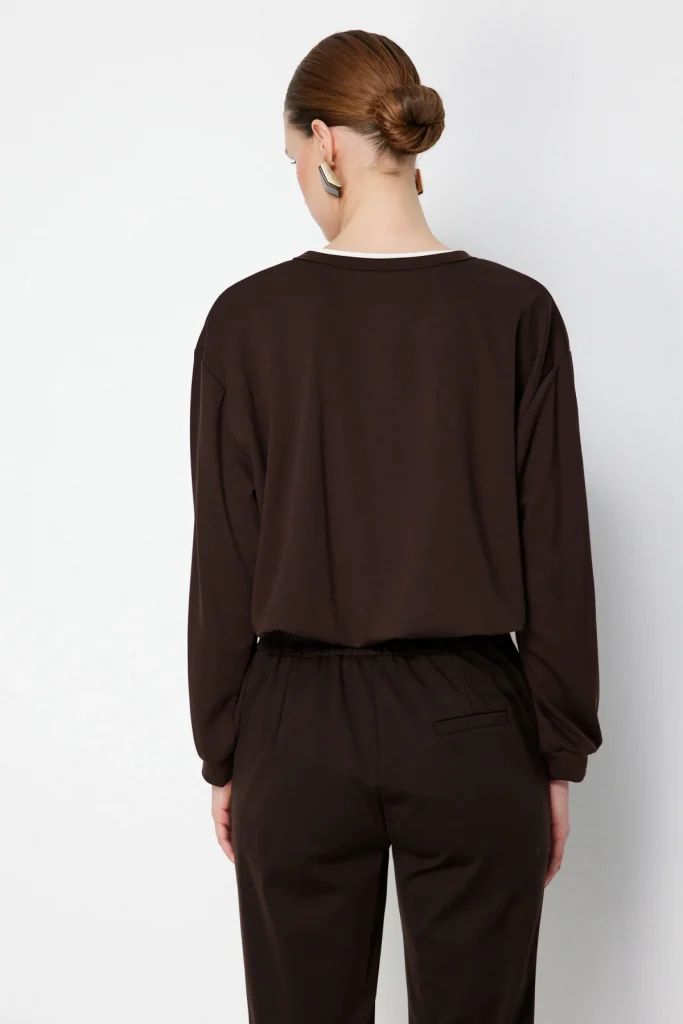 ON TRİKO Beli Lastikli Zincirli Crop Sweat 76329 - kahve