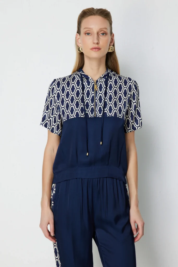 ON TRİKO Yakası Fermuarlı Kapüşonlu Eşofman Üstü 76346 - Lacivert