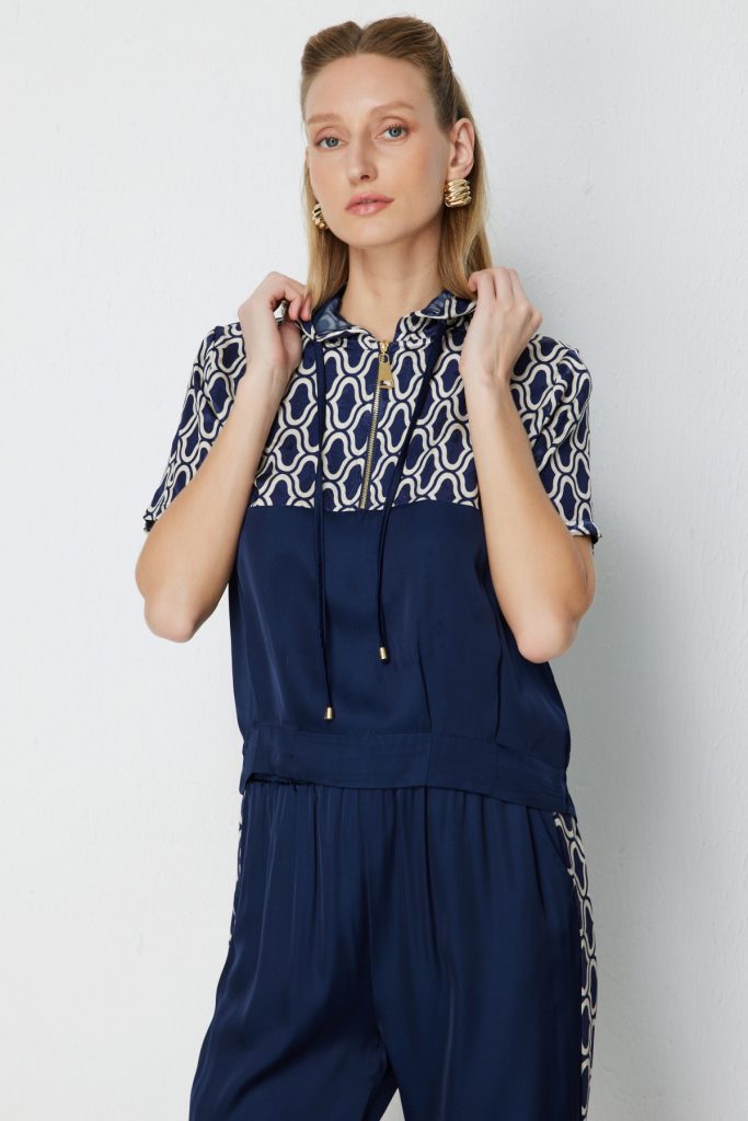 ON TRİKO Yakası Fermuarlı Kapüşonlu Eşofman Üstü 76346 - Lacivert