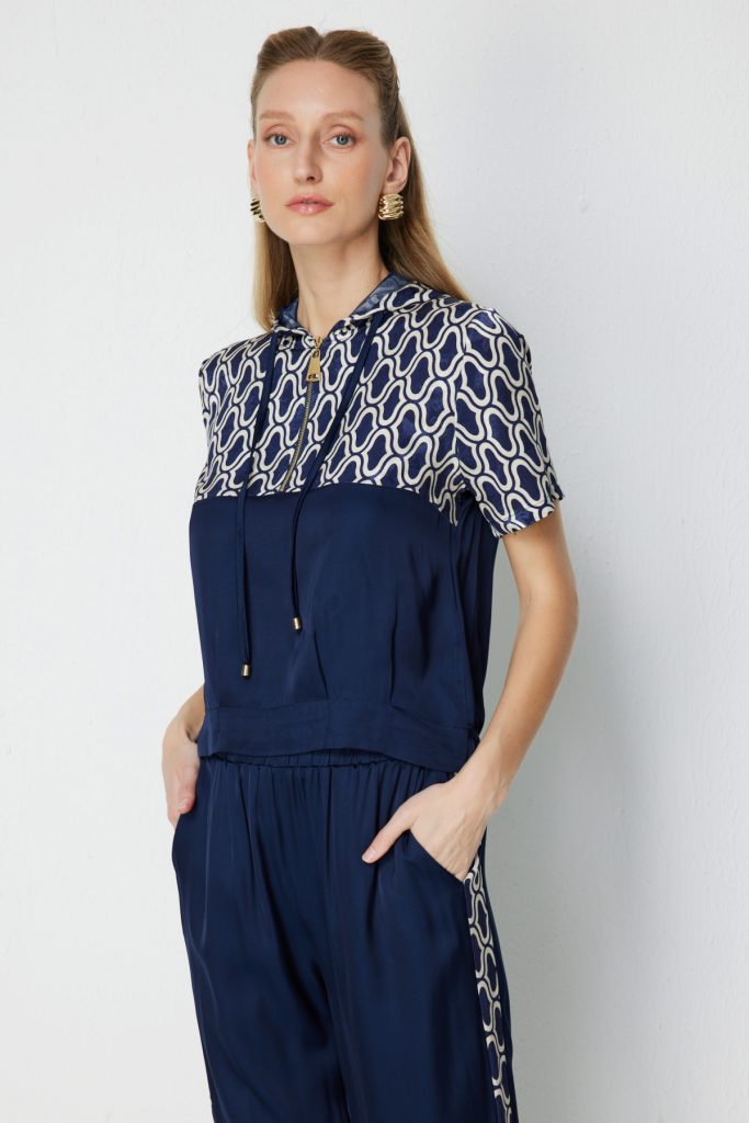 ON TRİKO Yakası Fermuarlı Kapüşonlu Eşofman Üstü 76346 - Lacivert