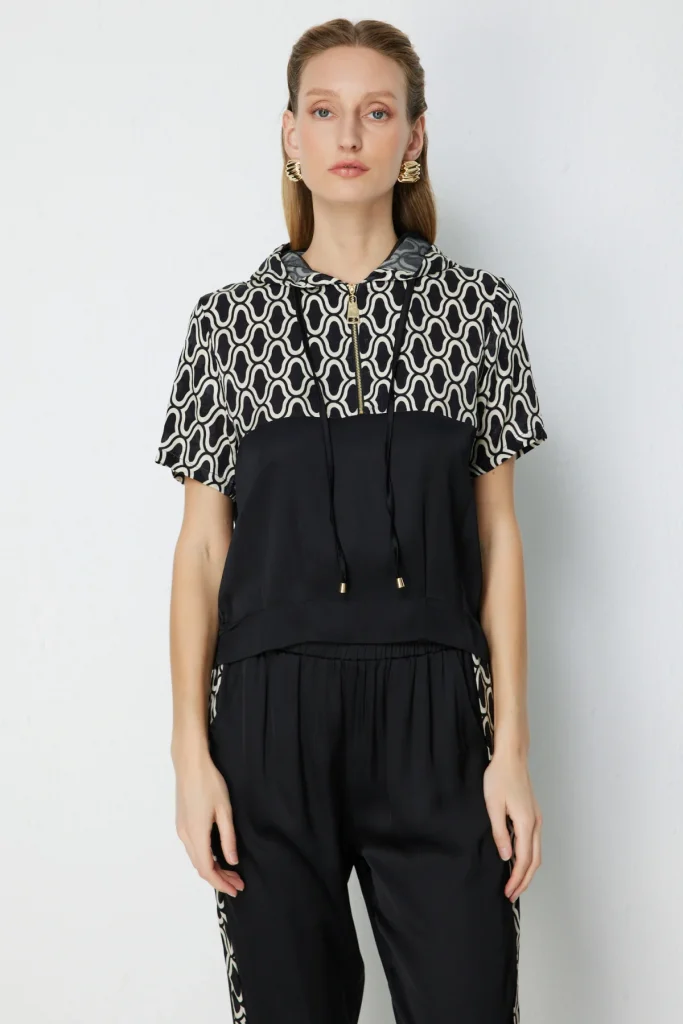 ON TRİKO Yakası Fermuarlı Kapüşonlu Eşofman Üstü 76346 - Siyah