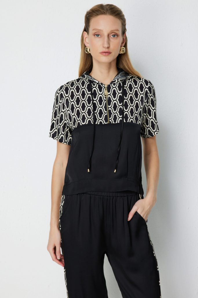 ON TRİKO Yakası Fermuarlı Kapüşonlu Eşofman Üstü 76346 - Siyah