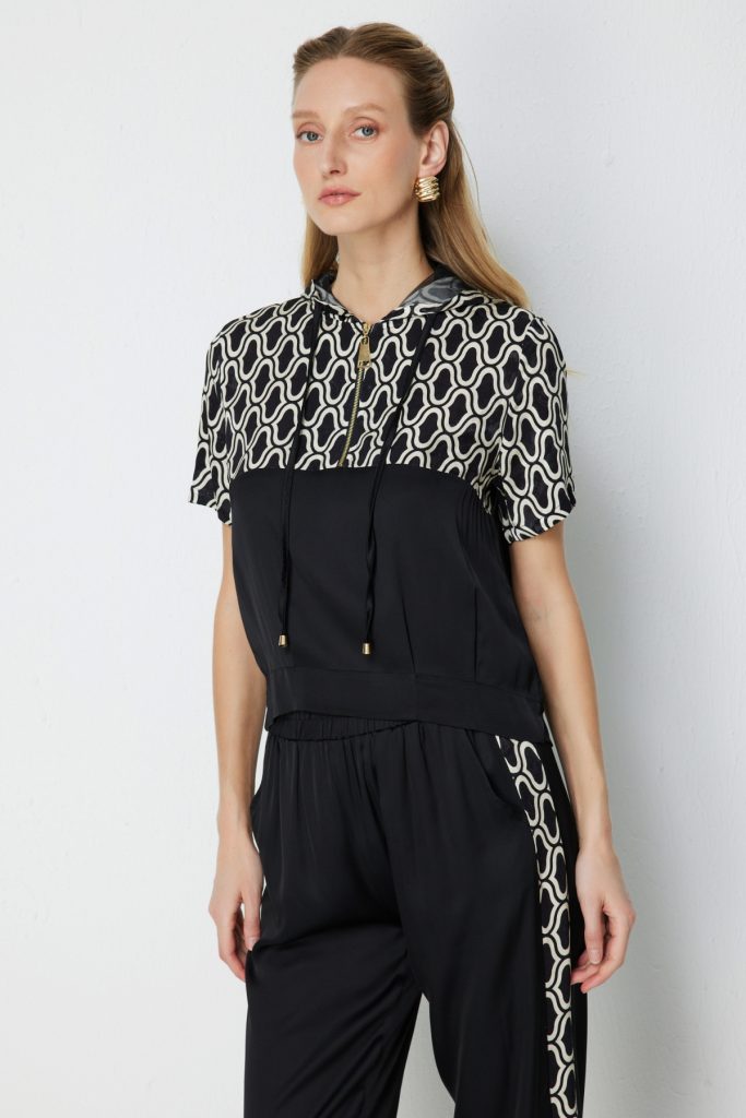 ON TRİKO Yakası Fermuarlı Kapüşonlu Eşofman Üstü 76346 - Siyah