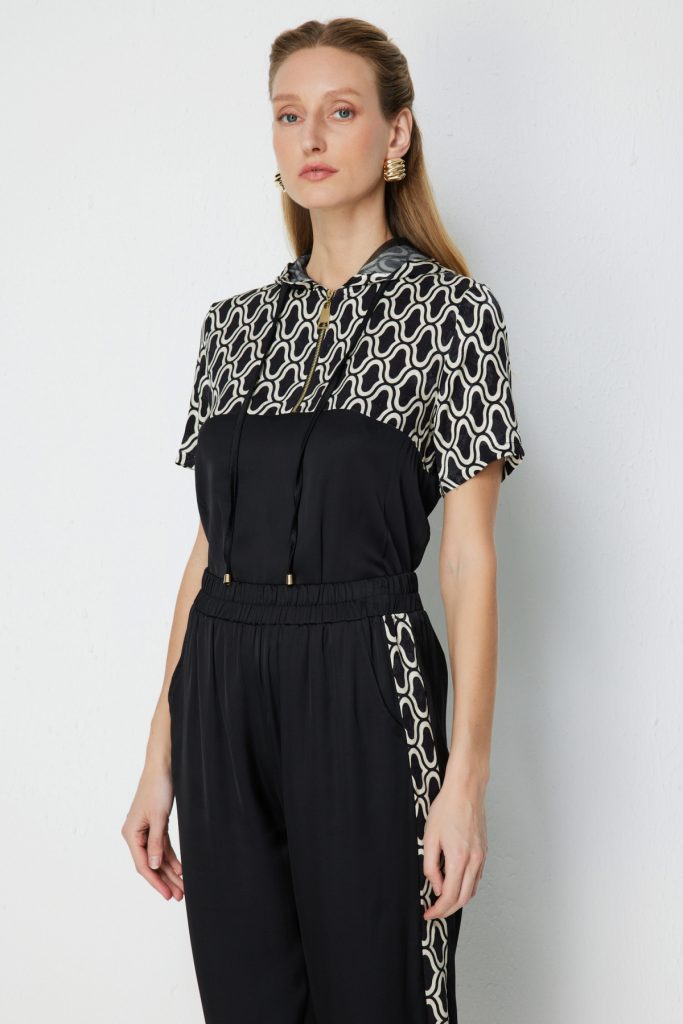 ON TRİKO Yakası Fermuarlı Kapüşonlu Eşofman Üstü 76346 - Siyah