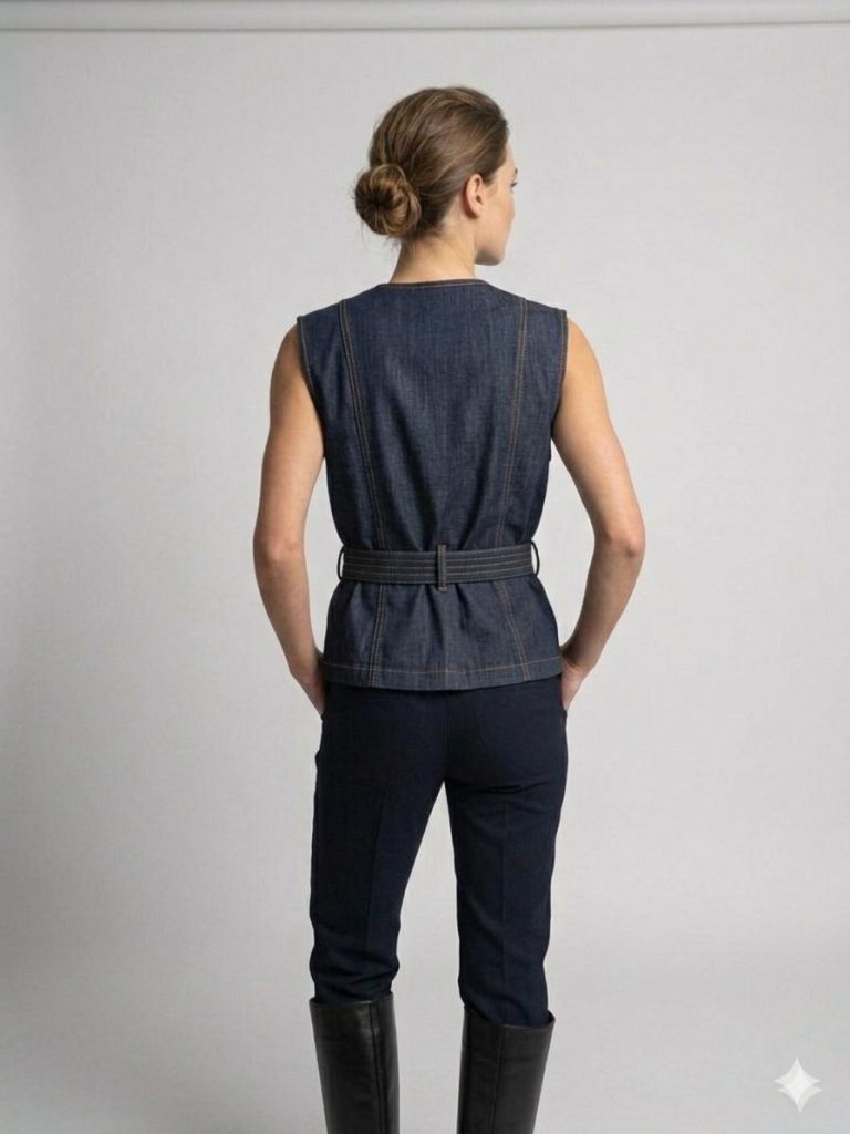 ON TRİKO Kemer Detaylı Kot Yelek 70903 - İNDİGO