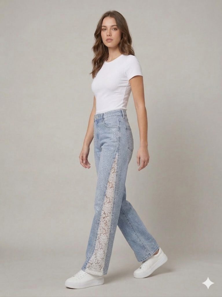 ONİX Taş Detaylı  & Dantel İşlemeli Pantolon  1056