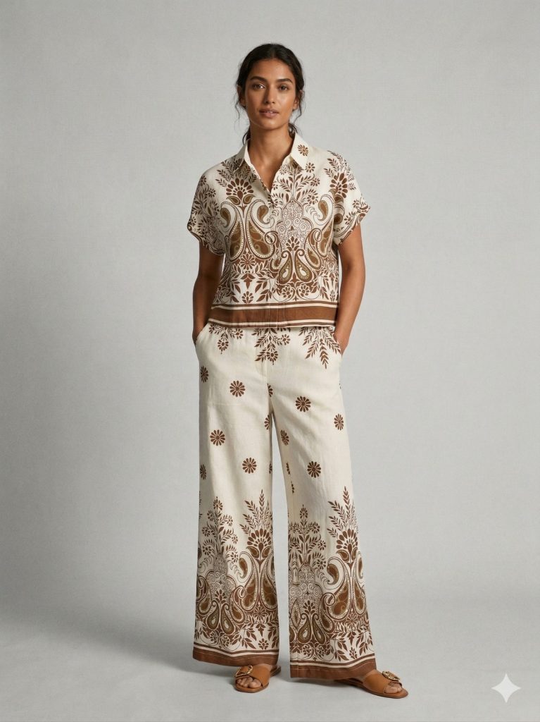 ONİX Kendinden Desen İşlemeli 2'li Takım 8825 - EKRU