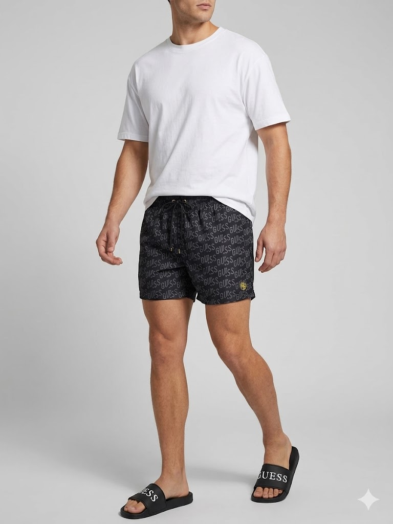 GUESS Baskılı Logo Mayo Şortları F6GT12WG2A2 - Siyah