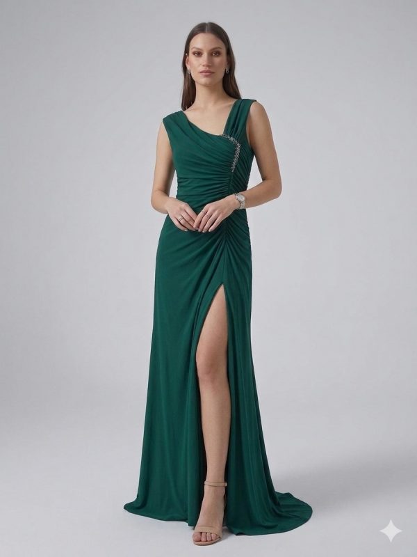 ŞEREF VURAL Kendinden Taş Detaylı Abiye Elbise  7994 B.B