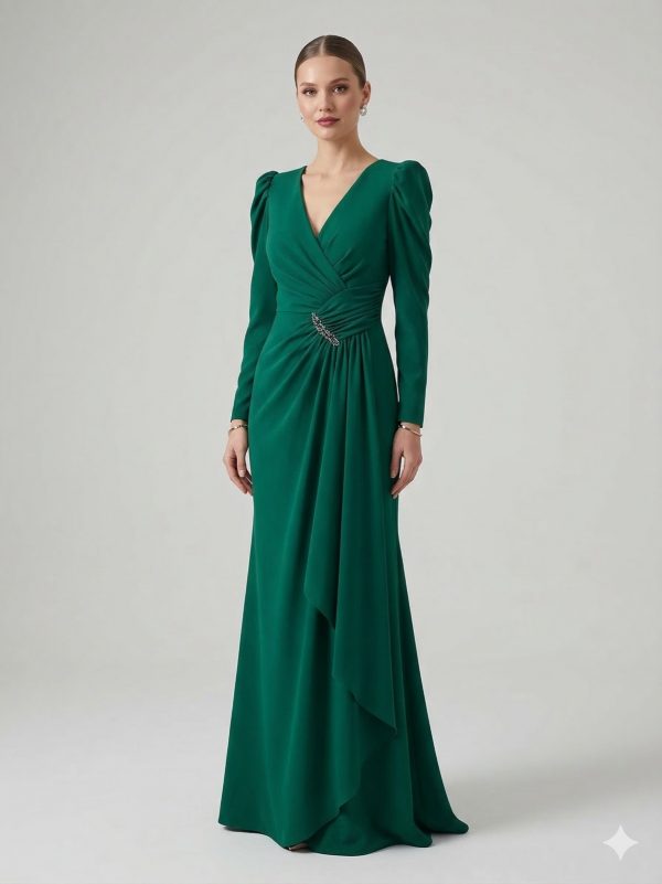 ŞEREF VURAL Taş Detaylı V Yaka Abiye Elbise 8091 B.B