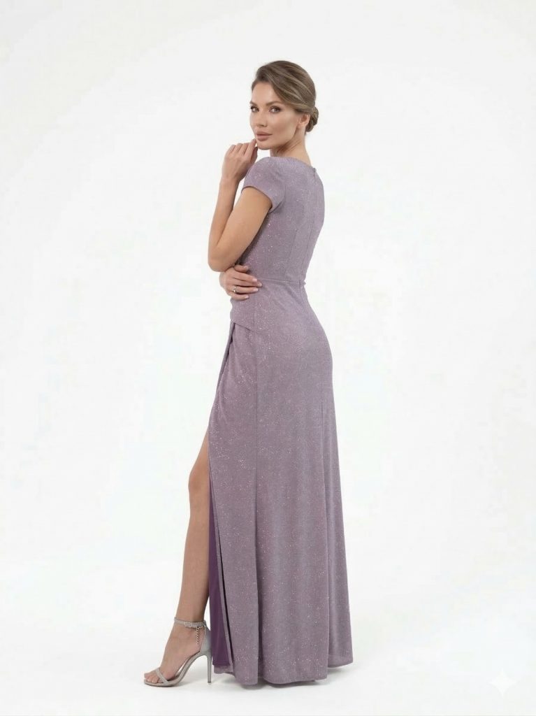 DORİDORCA Aksesuar Detaylı Simli Elbise  7055 - LAVANTA