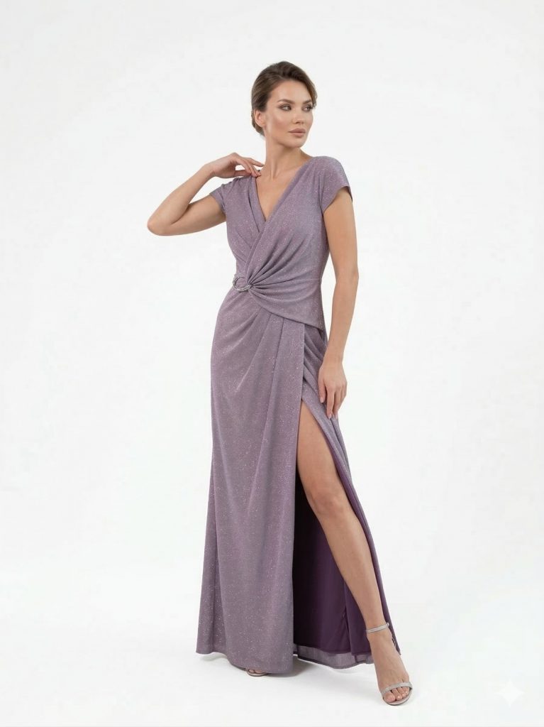 DORİDORCA Aksesuar Detaylı Simli Elbise  7055 - LAVANTA