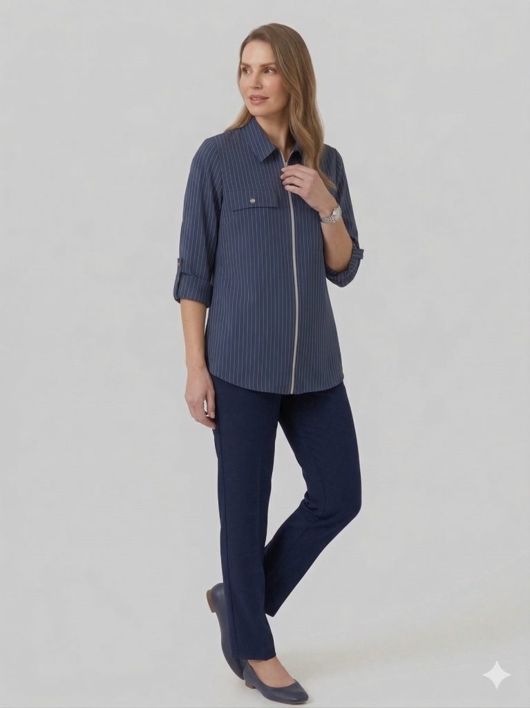 TOLGA SARAÇOĞLU Kapak Cepli Çizgili Ceket 50175 - MAVİ