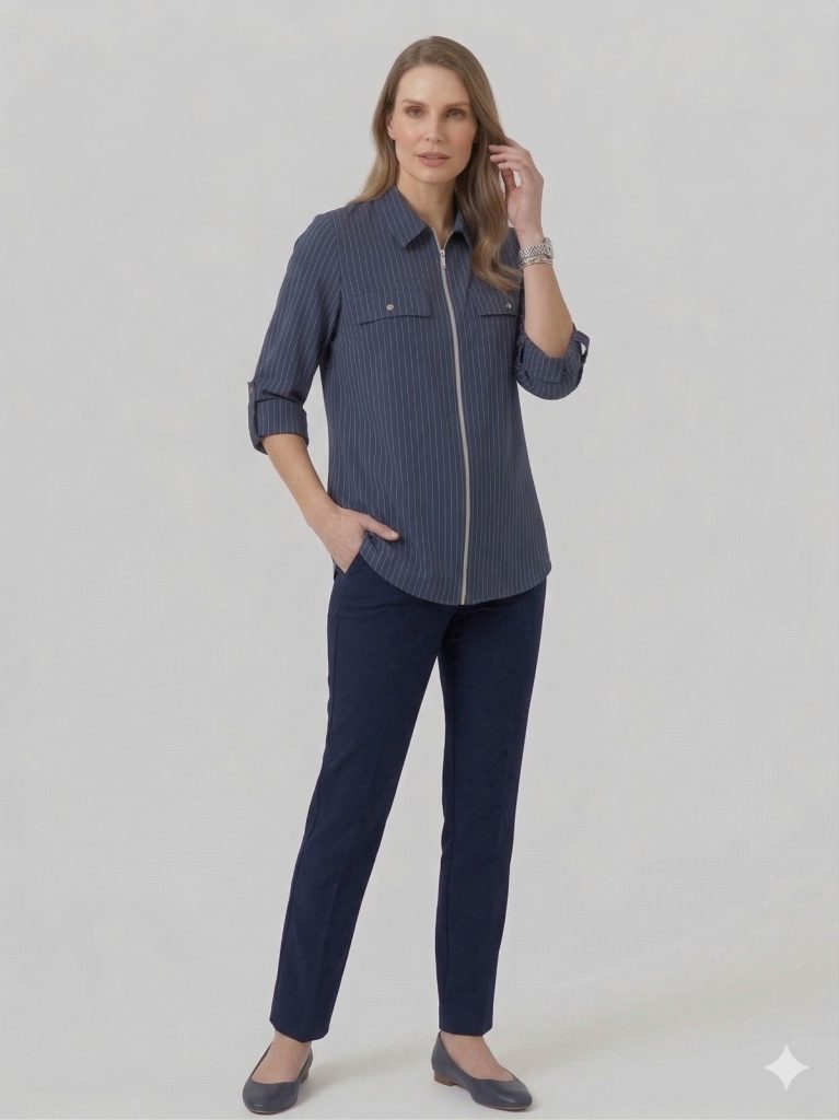 TOLGA SARAÇOĞLU Kapak Cepli Çizgili Ceket 50175 - MAVİ