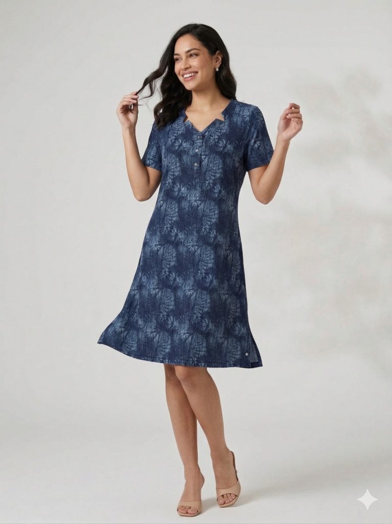 TOLGA SARAÇOĞLU Kendinden Desenli Elbise 40204 - MAVİ