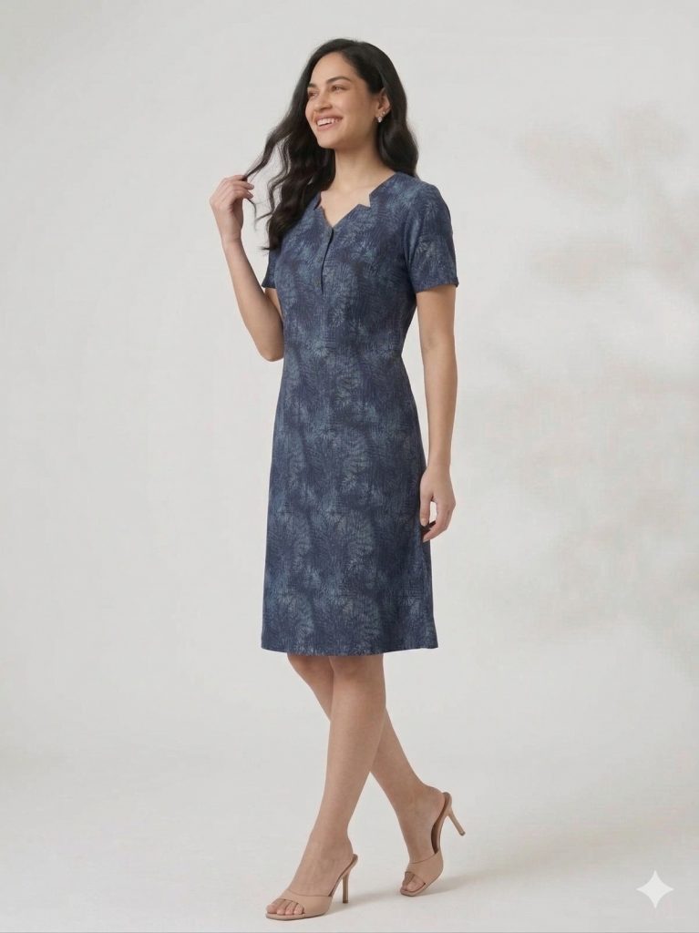 TOLGA SARAÇOĞLU Kendinden Desenli Elbise 40204 - MAVİ