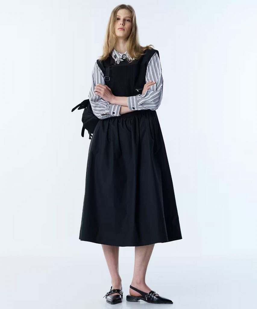 TWIST Korse Efektli Kumaş Mix Elbise TS1260002192 - Siyah