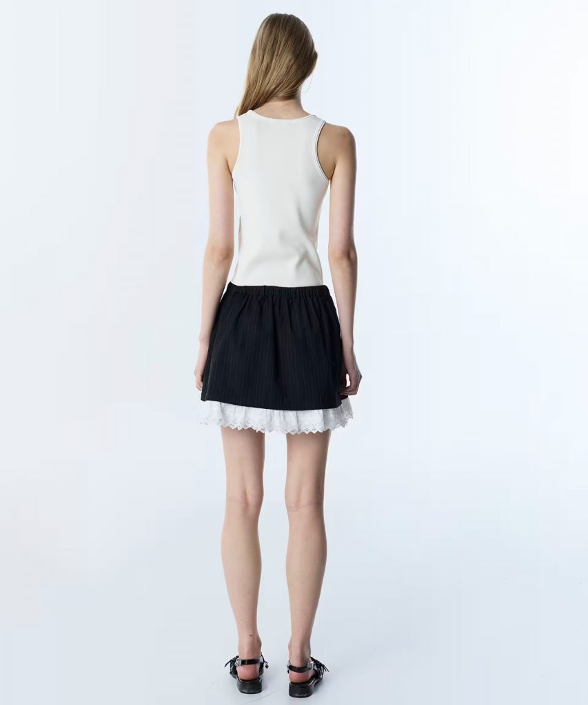 TWİST Volanlı Kumaş Mix Etek TS1260004063 - Siyah