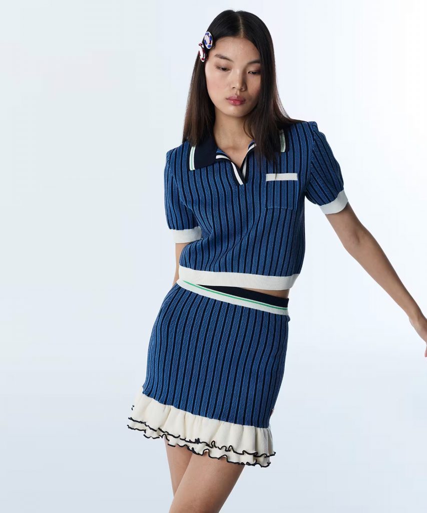 TWİST Çizgi Jakarlı Volanlı Etek TS1260004081 - MAVİ