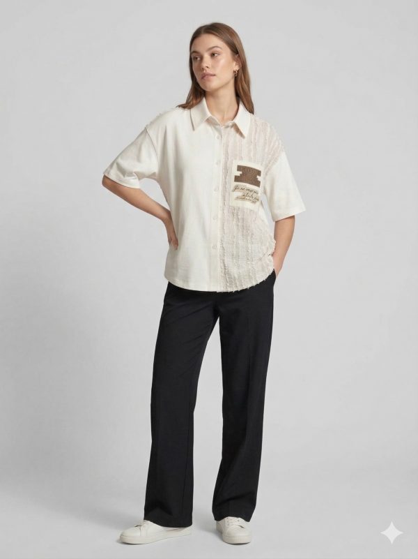 TWIST Yazı Baskılı ve Fırfırlı Kadın Gömlek TS1260025134