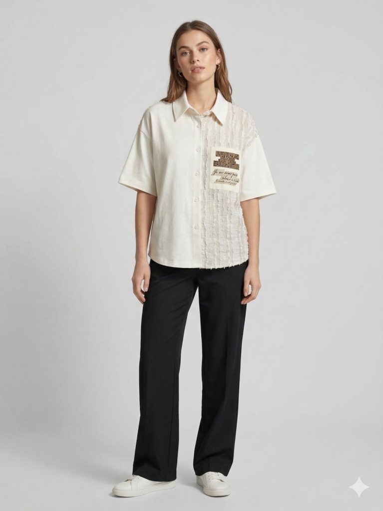 TWIST Yazı Baskılı ve Fırfırlı Kadın Gömlek TS1260025134 - naturel