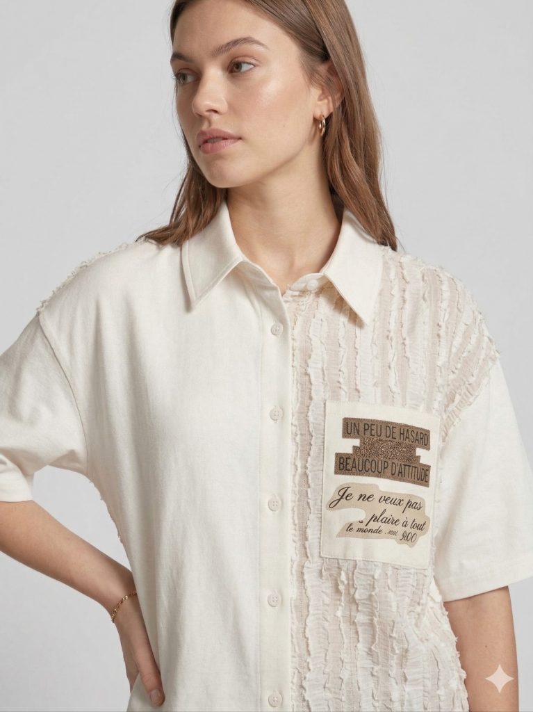 TWIST Yazı Baskılı ve Fırfırlı Kadın Gömlek TS1260025134 - naturel