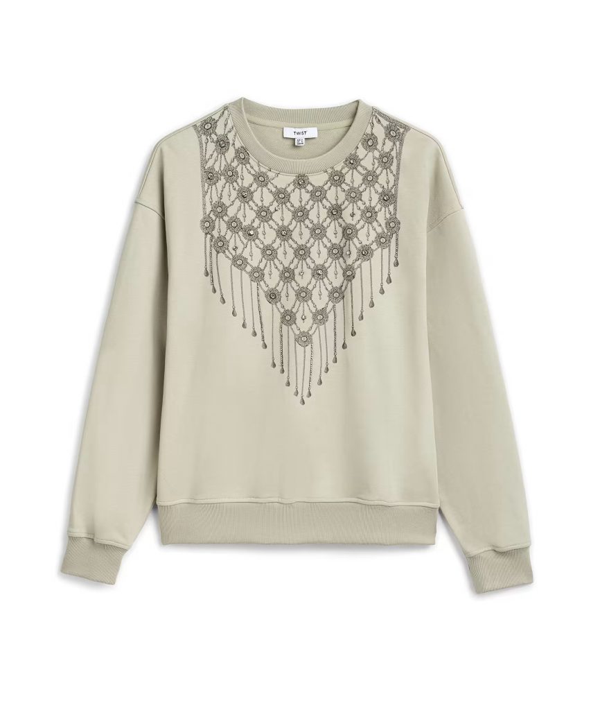 TWİST STRASS Taslı Görsel Baskılı Sweatshirt TS1260091010 - TAŞ