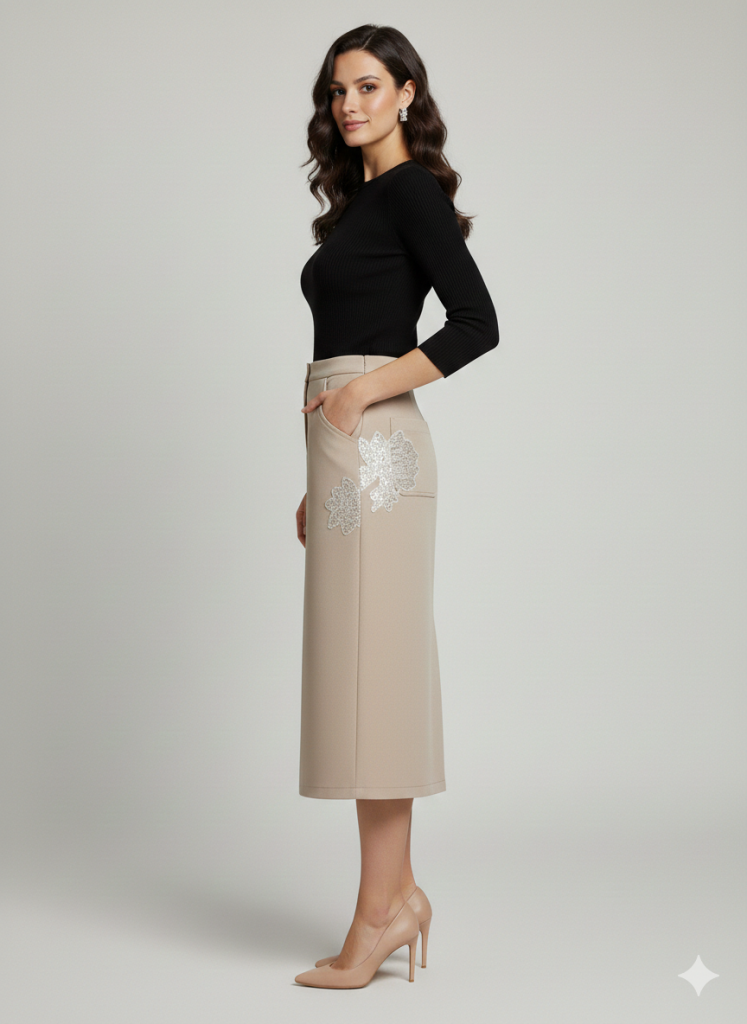 VEDİ Midi Boy Etek 7901 - BEJ