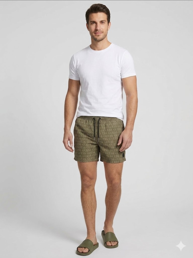 GUESS Baskılı Logo Mayo Şortları F6GT12WG2A2 - YEŞİL