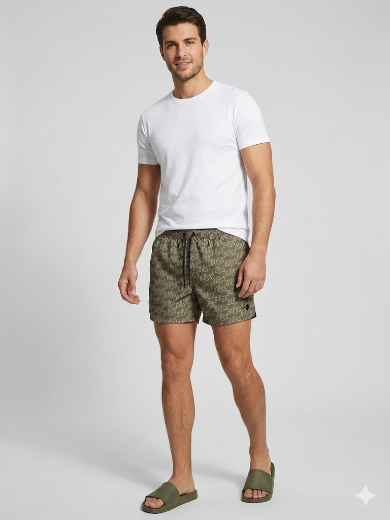 GUESS Baskılı Logo Mayo Şortları F6GT12WG2A2 - YEŞİL