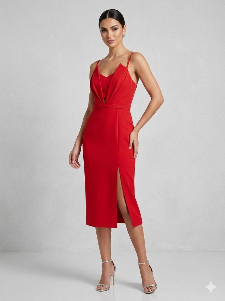 ZMS Yırtmaç Detaylı Askılı Elbise 8108 - NAR ÇİÇEĞİ