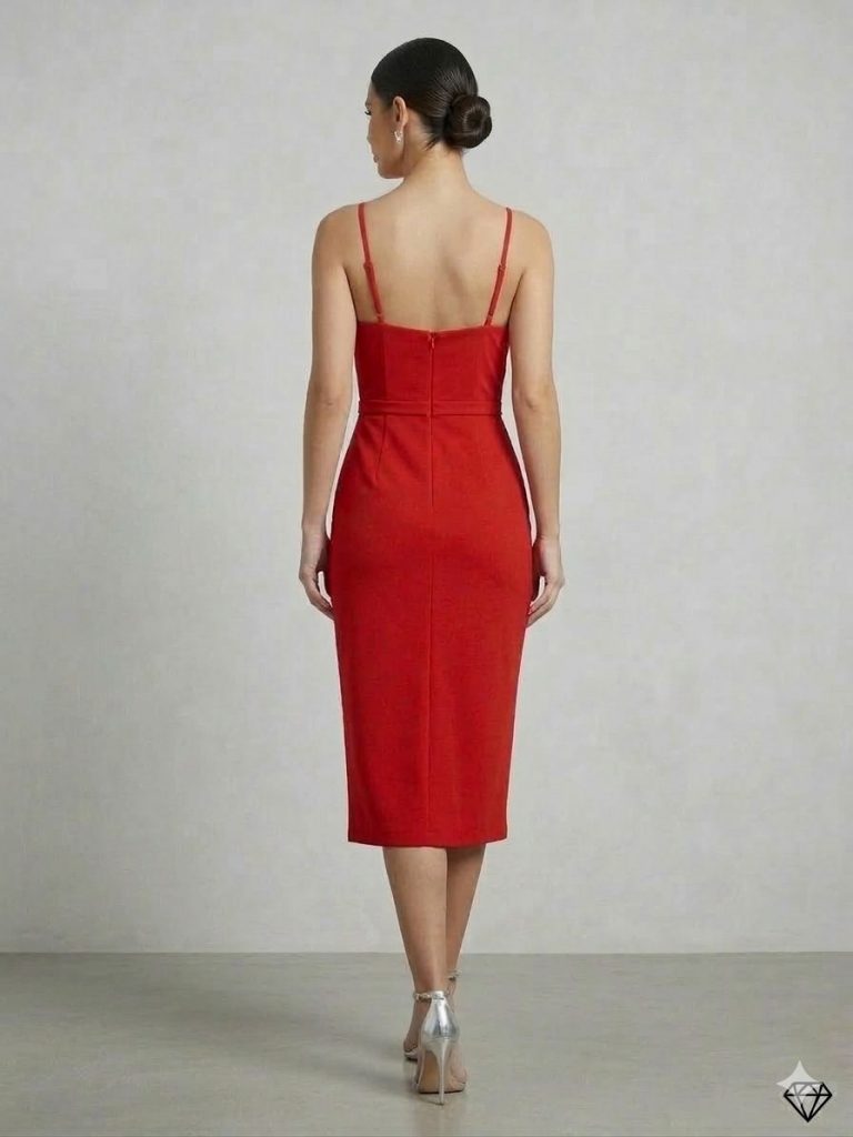 ZMS Yırtmaç Detaylı Askılı Elbise 8108 - NAR ÇİÇEĞİ