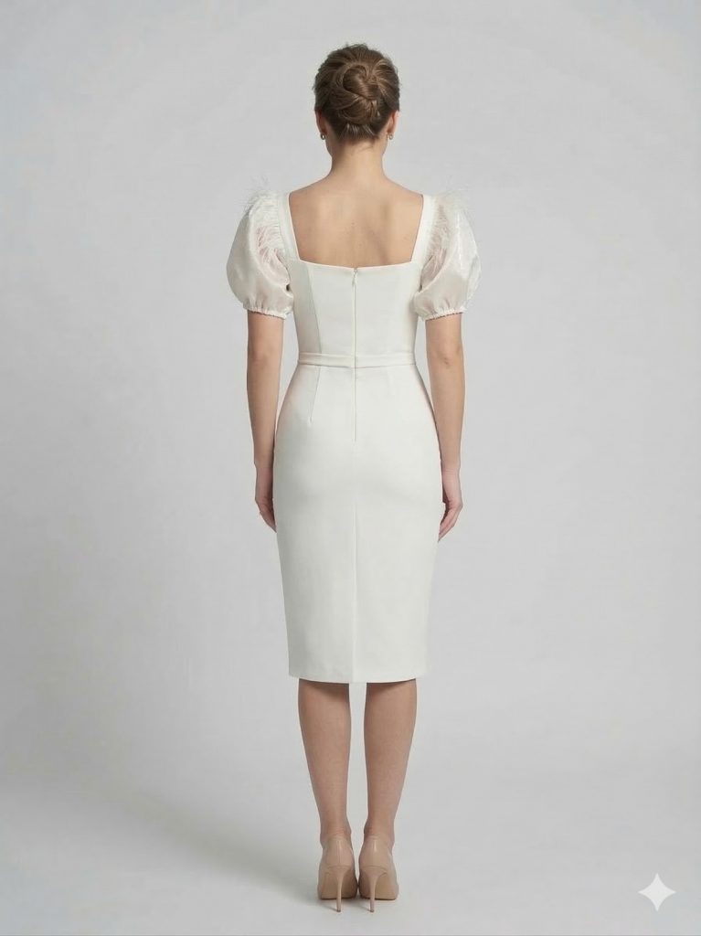 ZMS Tül Balon Kol Detaylı ELBİSE 8119 - EKRU