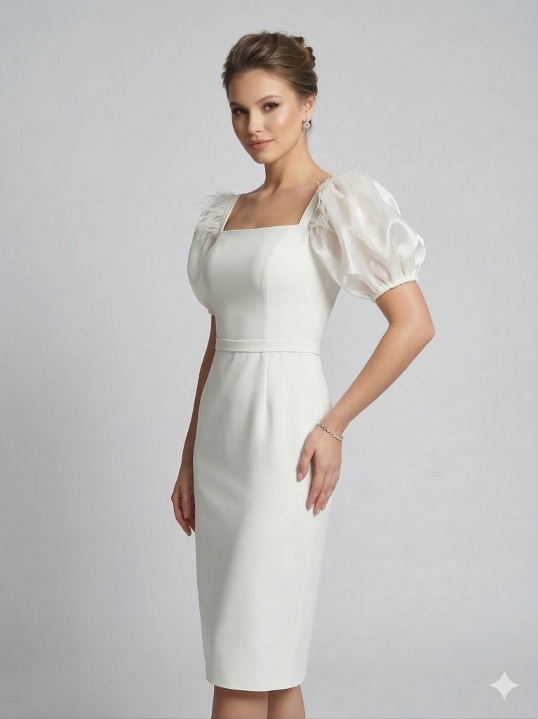 ZMS Tül Balon Kol Detaylı ELBİSE 8119 - EKRU