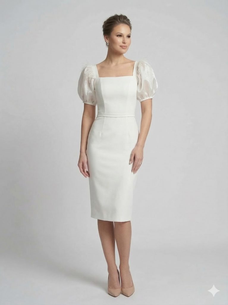 ZMS Tül Balon Kol Detaylı ELBİSE 8119 - EKRU