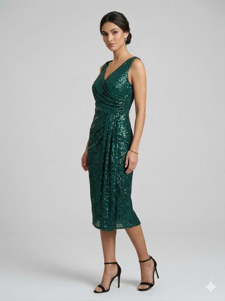 ZMS Pul Payetli Abiye Elbise  8339 - YEŞİL