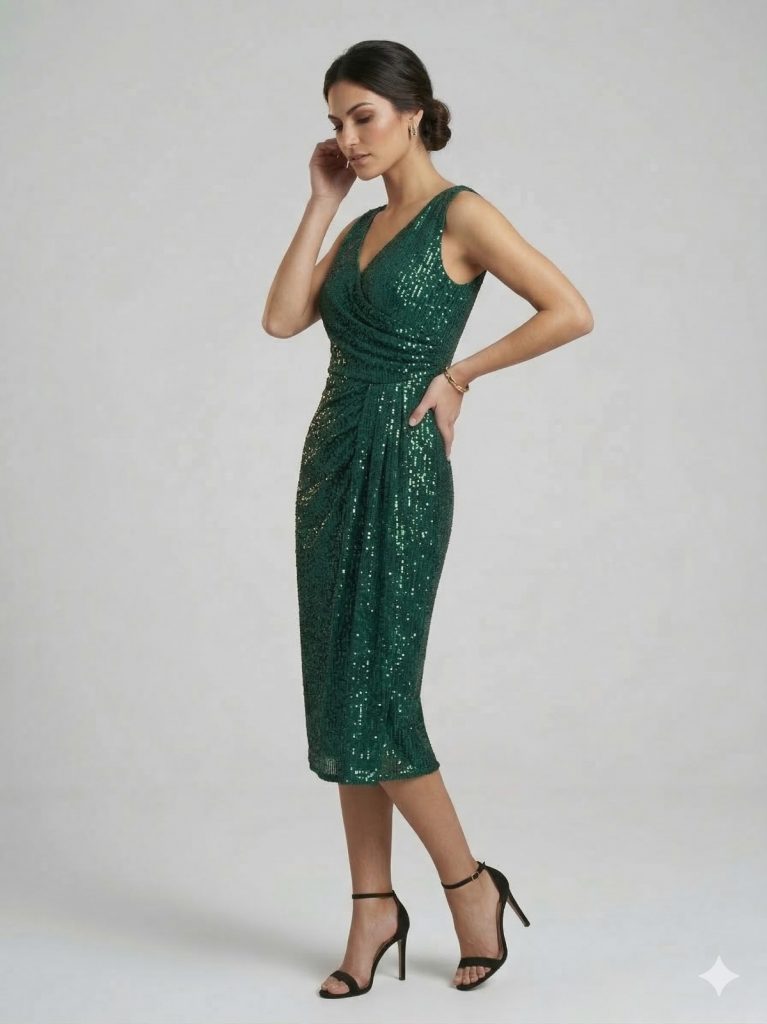 ZMS Pul Payetli Abiye Elbise  8339 - YEŞİL