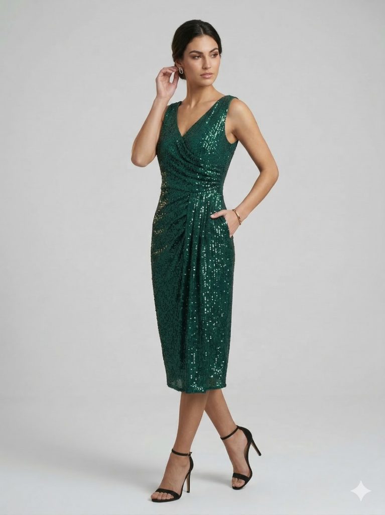 ZMS Pul Payetli Abiye Elbise  8339 - YEŞİL